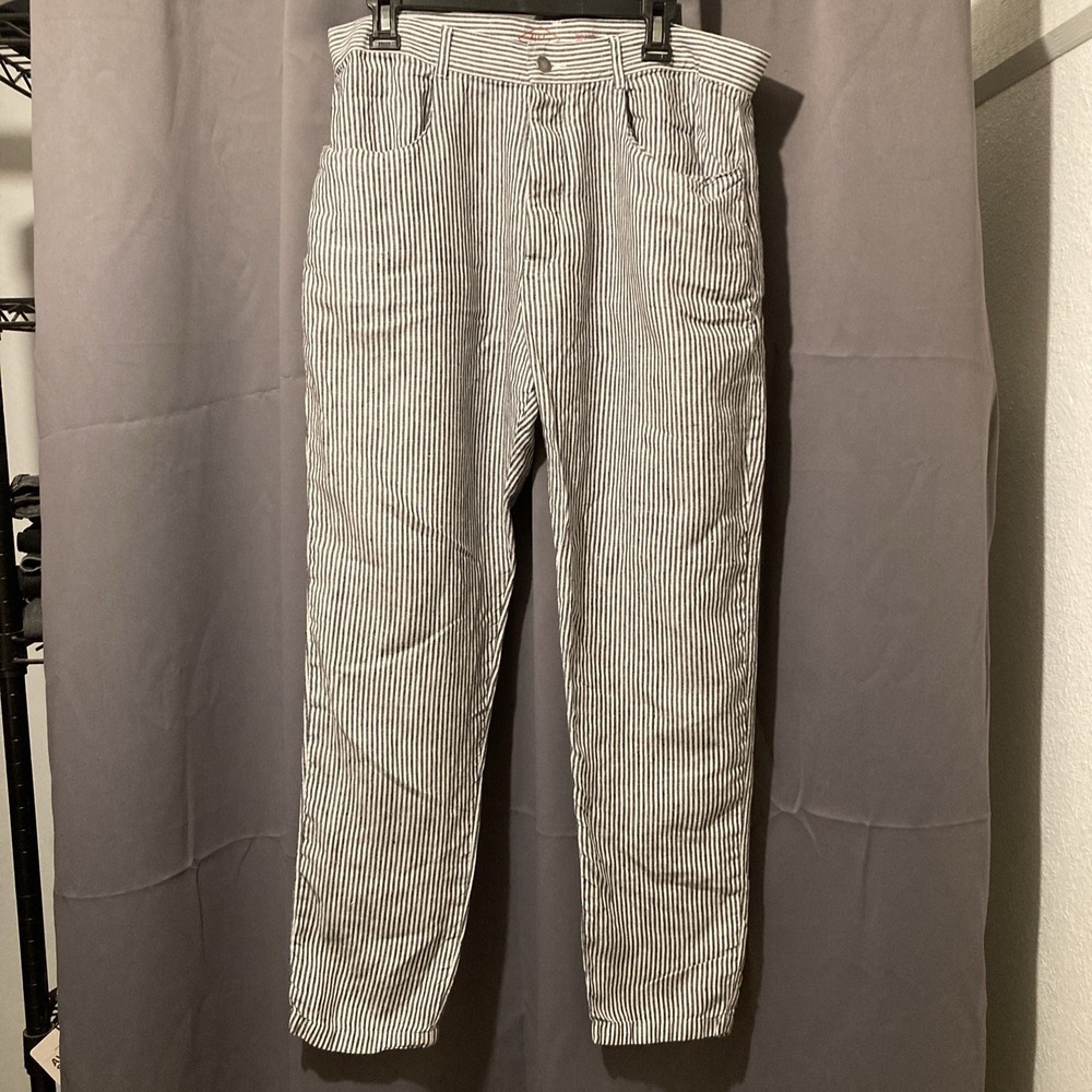 Alex Crane Linen Pants Mens 36x30 Black White Hickory Stripe Bo Trousers Casual